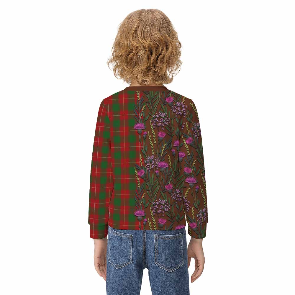 MacFie (McFie) Family Crest Tartan Kid Knitted Sweatshirt Scottish Thistle Flower Pattern Half Style - Tartan Vibes Clothing
