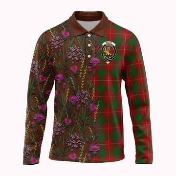 MacFie (McFie) Family Crest Tartan Long Sleeve Polo Shirt Scottish Thistle Flower Pattern Half Style