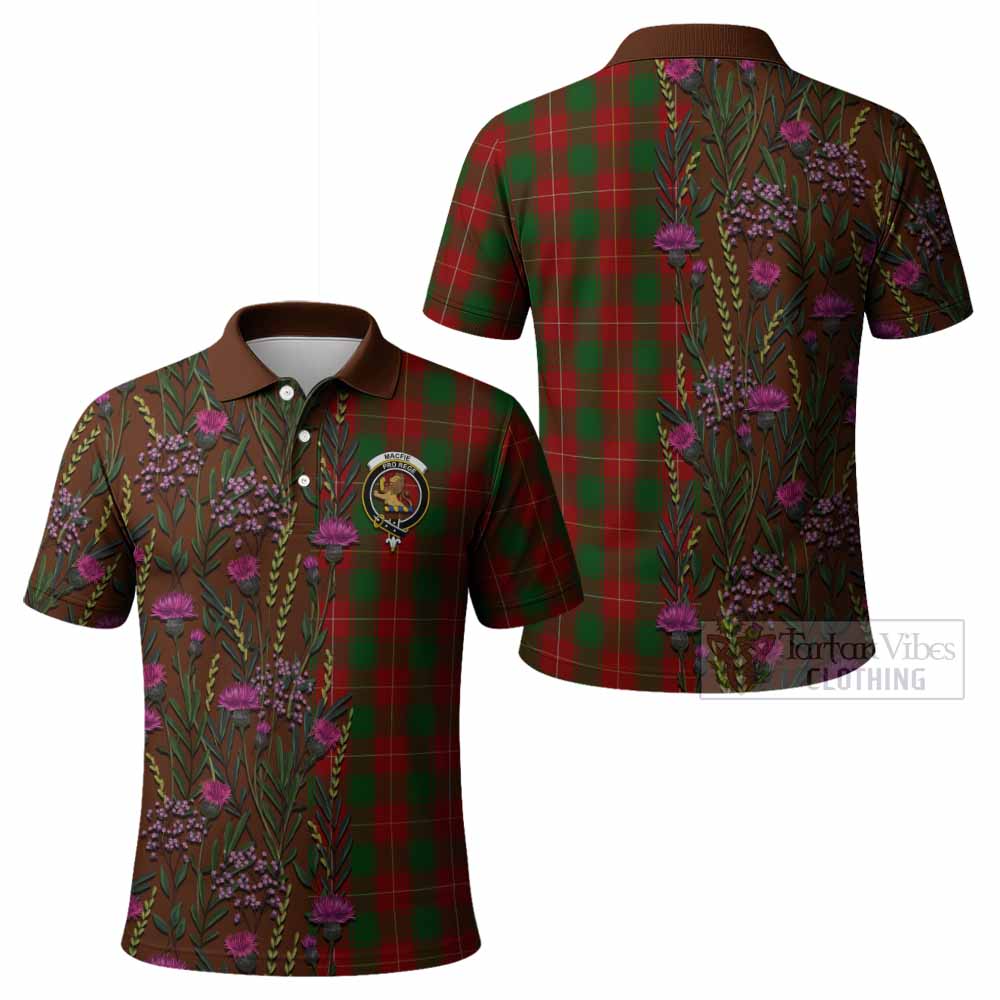 MacFie (McFie) Family Crest Tartan Polo Shirt Scottish Thistle Flower Pattern Half Style - Tartan Vibes Clothing