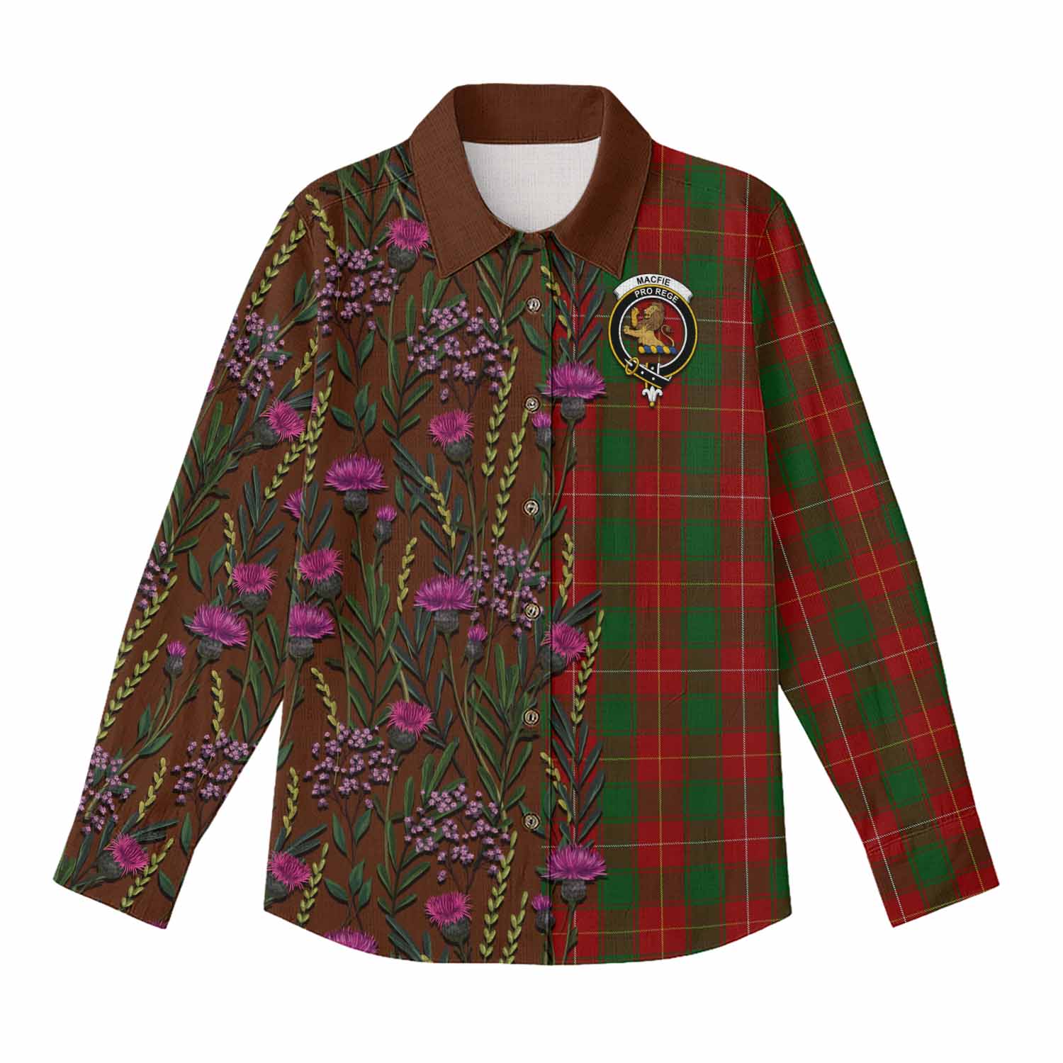 MacFie (McFie) Family Crest Tartan Women Casual Shirt Scottish Thistle Flower Pattern Half Style - Tartan Vibes Clothing