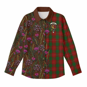 MacFie (McFie) Family Crest Tartan Women Casual Shirt Scottish Thistle Flower Pattern Half Style