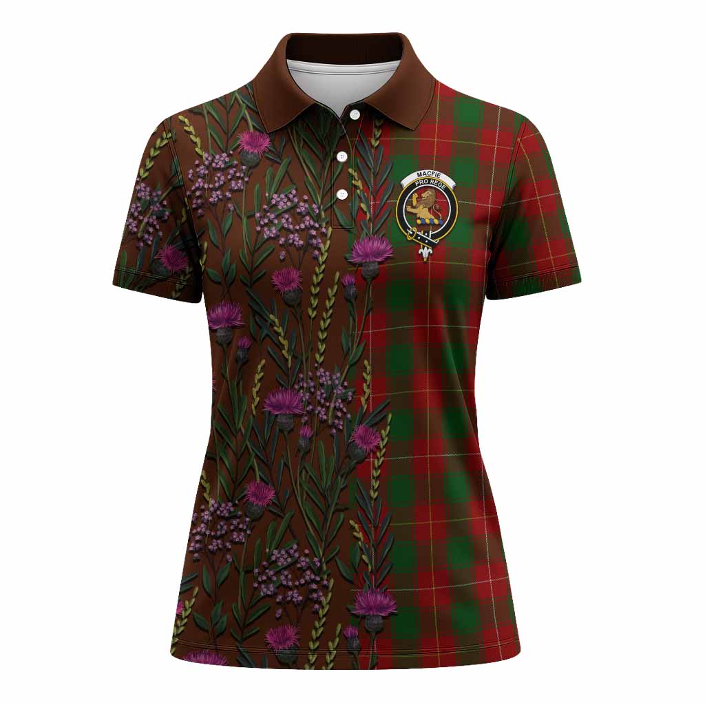 MacFie (McFie) Family Crest Tartan Women Polo Shirt Scottish Thistle Flower Pattern Half Style - Tartan Vibes Clothing