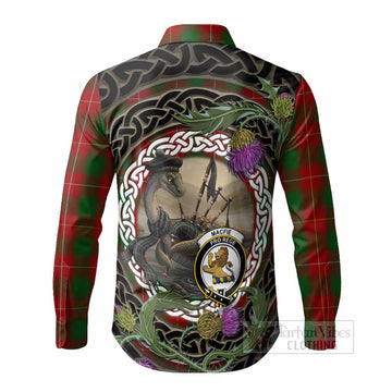 MacFie (McFie) Tartan Crest Bagpipe Nessie Long Sleeve Button Shirts Scottish Loch Ness Monster Celtic Thistle