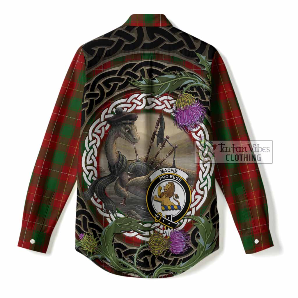 MacFie (McFie) Tartan Crest Bagpipe Nessie Women Casual Shirt Scottish Loch Ness Monster Celtic Thistle