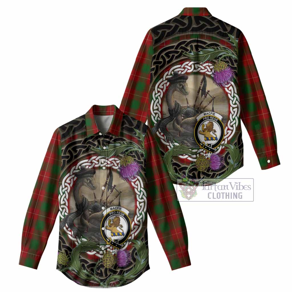MacFie (McFie) Tartan Crest Bagpipe Nessie Women Casual Shirt Scottish Loch Ness Monster Celtic Thistle