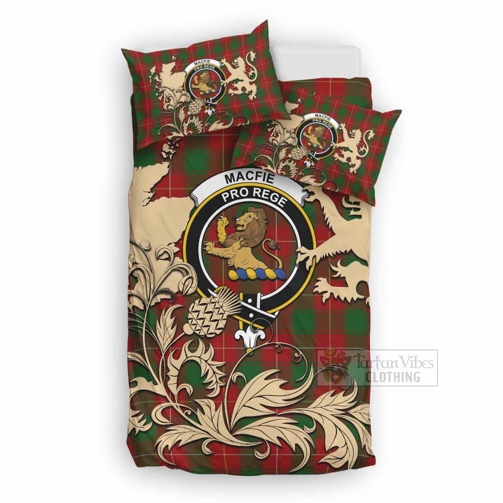 MacFie (McFie) Tartan Crest Bedding Set with Scottish Iconic Symbols 