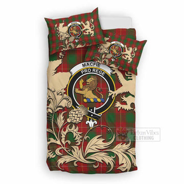 MacFie (McFie) Tartan Crest Bedding Set with Scottish Iconic Symbols 