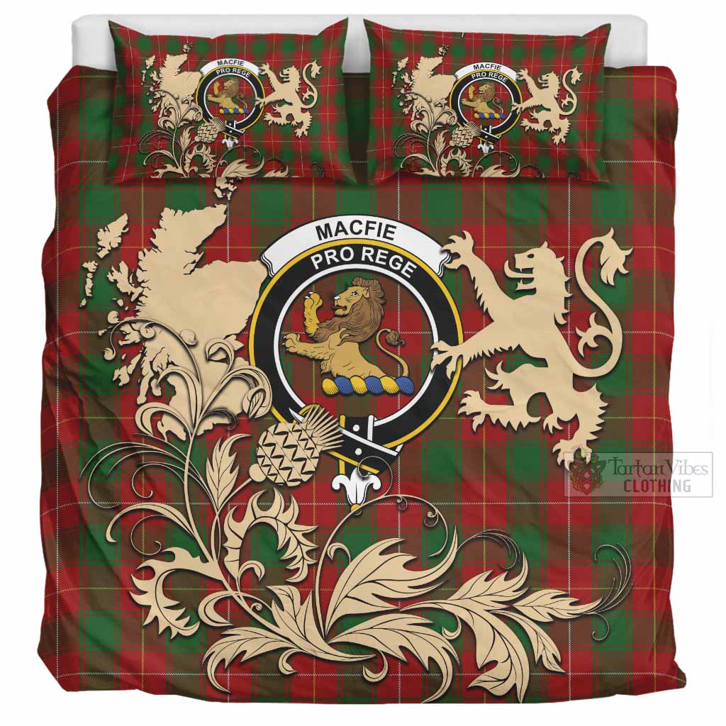 MacFie (McFie) Tartan Crest Bedding Set with Scottish Iconic Symbols 
