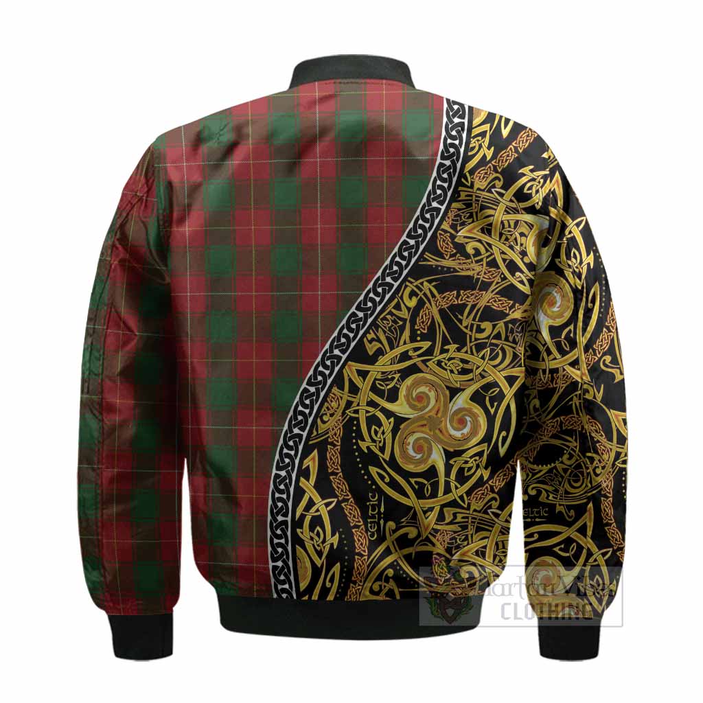MacFie (McFie) Tartan Crest Bomber Jacket Celtic Knot and Triple Trickle Spiral Symbols