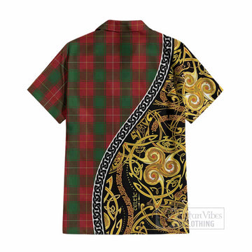 MacFie (McFie) Tartan Crest Cotton Hawaiian Shirt Celtic Knot and Triple Trickle Spiral Symbols