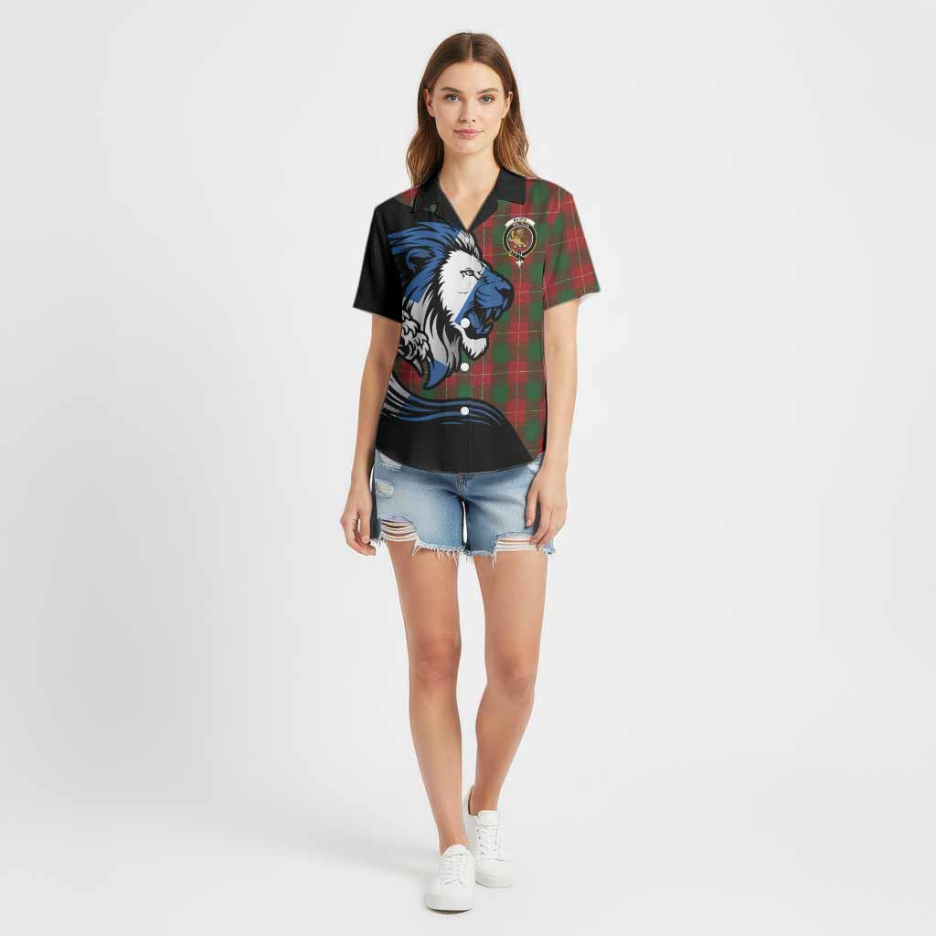 MacFie (McFie) Tartan Crest Cotton Hawaiian Shirt Scottish Golden Lions Wave Flow