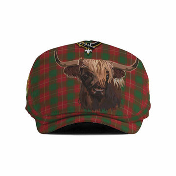 MacFie (McFie) Tartan Crest Flat Cap, Jeff Cap Scotland Heilan Coo Tartan Seamless Style