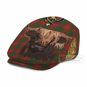 MacFie (McFie) Tartan Crest Flat Cap, Jeff Cap Scotland Heilan Coo Tartan Seamless Style