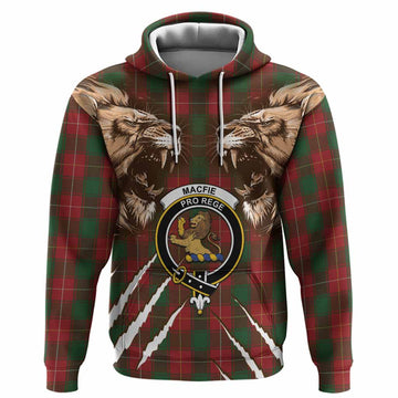 MacFie (McFie) Tartan Crest Hoodie Ferocious Lion Style