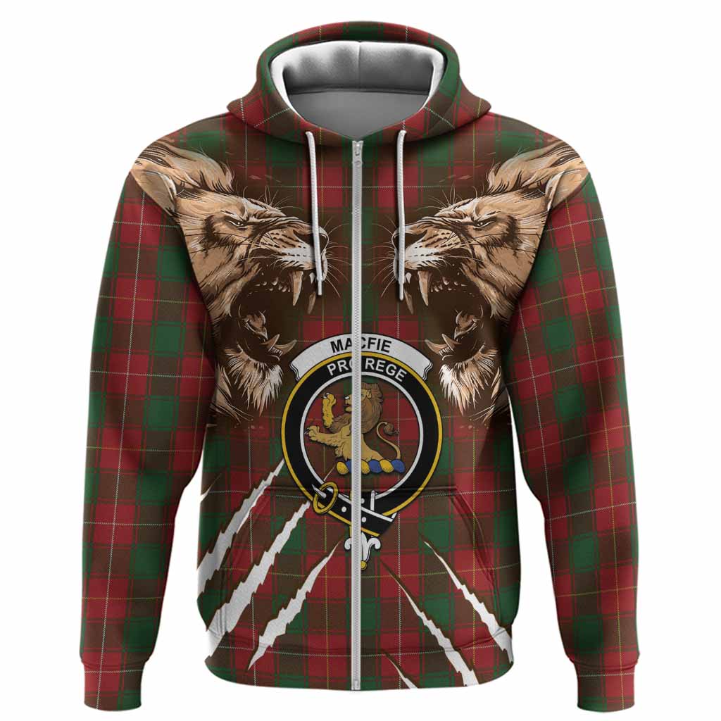 MacFie (McFie) Tartan Crest Hoodie Ferocious Lion Style