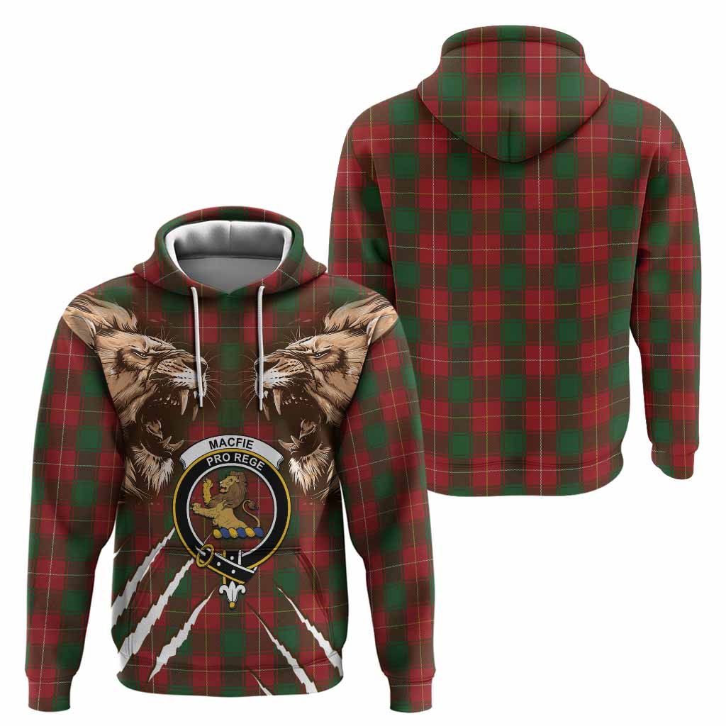 MacFie (McFie) Tartan Crest Hoodie Ferocious Lion Style