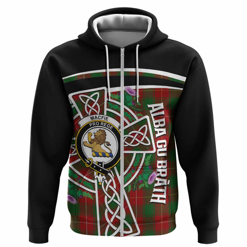 MacFie (McFie) Tartan Crest Hoodie Scottish Thistle Celtic Cross Alba Gu Brath