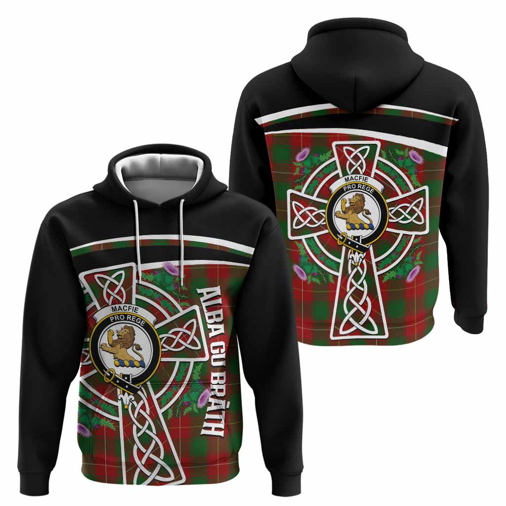 MacFie (McFie) Tartan Crest Hoodie Scottish Thistle Celtic Cross Alba Gu Brath