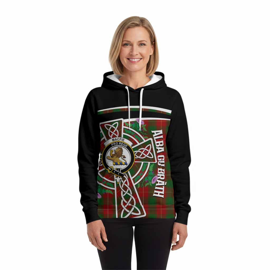 MacFie (McFie) Tartan Crest Hoodie Scottish Thistle Celtic Cross Alba Gu Brath