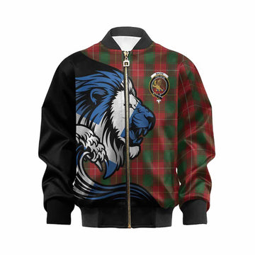 MacFie (McFie) Tartan Crest Kid Bomber Jacket Scottish Golden Lions Wave Flow