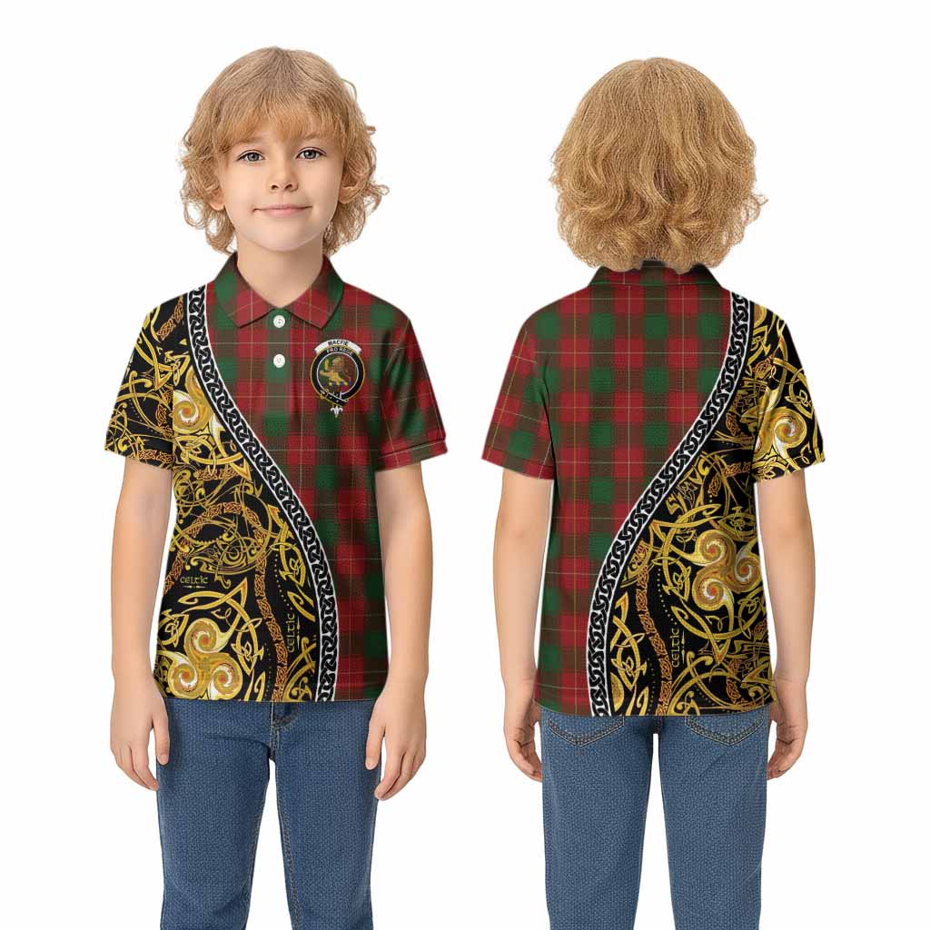 MacFie (McFie) Tartan Crest Kid Polo Shirt Celtic Knot and Triple Trickle Spiral Symbols
