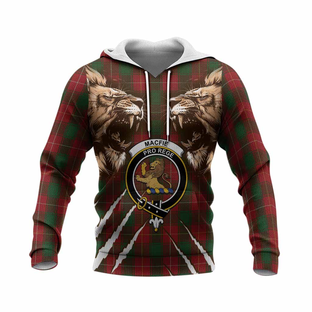 MacFie (McFie) Tartan Crest Knitted Hoodie Ferocious Lion Style