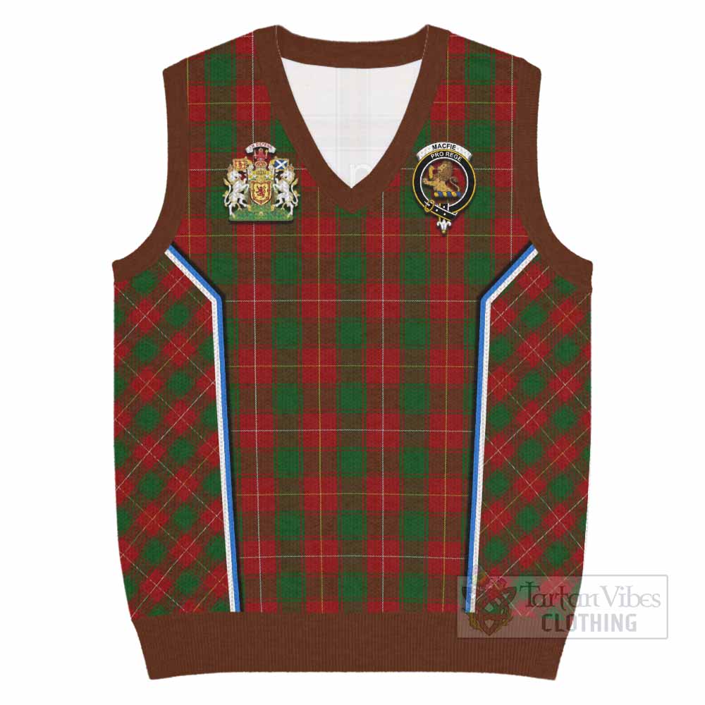 MacFie (McFie) Tartan Crest Knitted V-Neck Vest Scotland Coat of Arm Flag Style - Tartan Vibes Clothing
