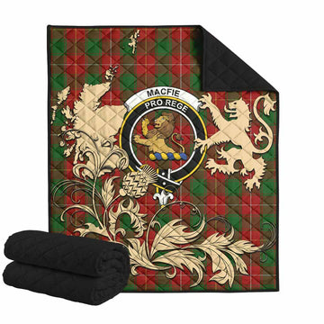 MacFie (McFie) Tartan Crest Premium Quilt with Scottish Iconic Symbols 