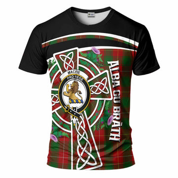 MacFie (McFie) Tartan Crest T-Shirt Scottish Thistle Celtic Cross Alba Gu Brath