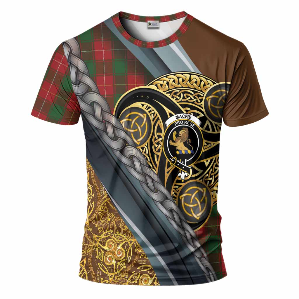 MacFie (McFie) Tartan Crest T-Shirt Scottish Triskele Celtic