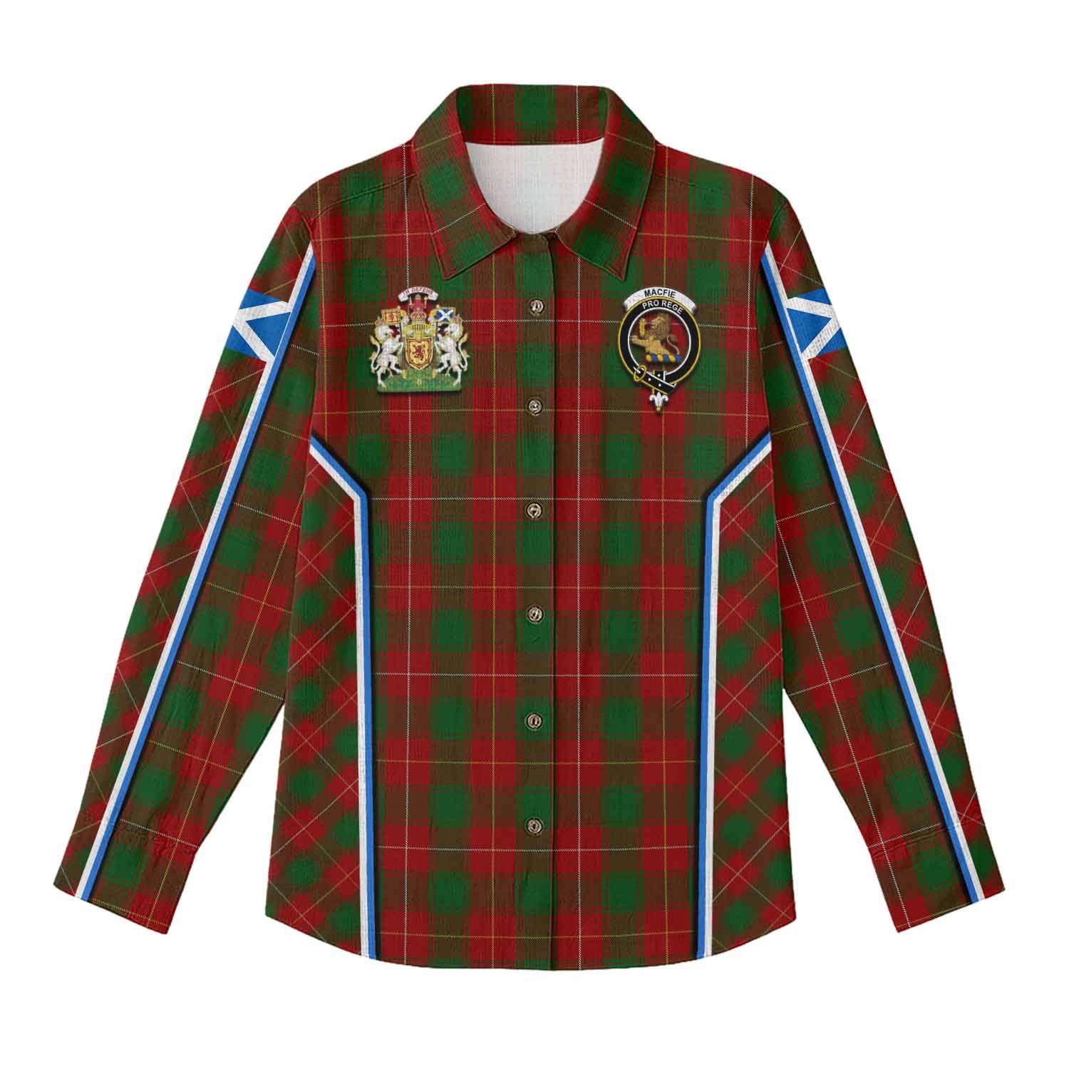 MacFie (McFie) Tartan Crest Women Casual Shirt Scotland Coat of Arm Flag Style - Tartan Vibes Clothing