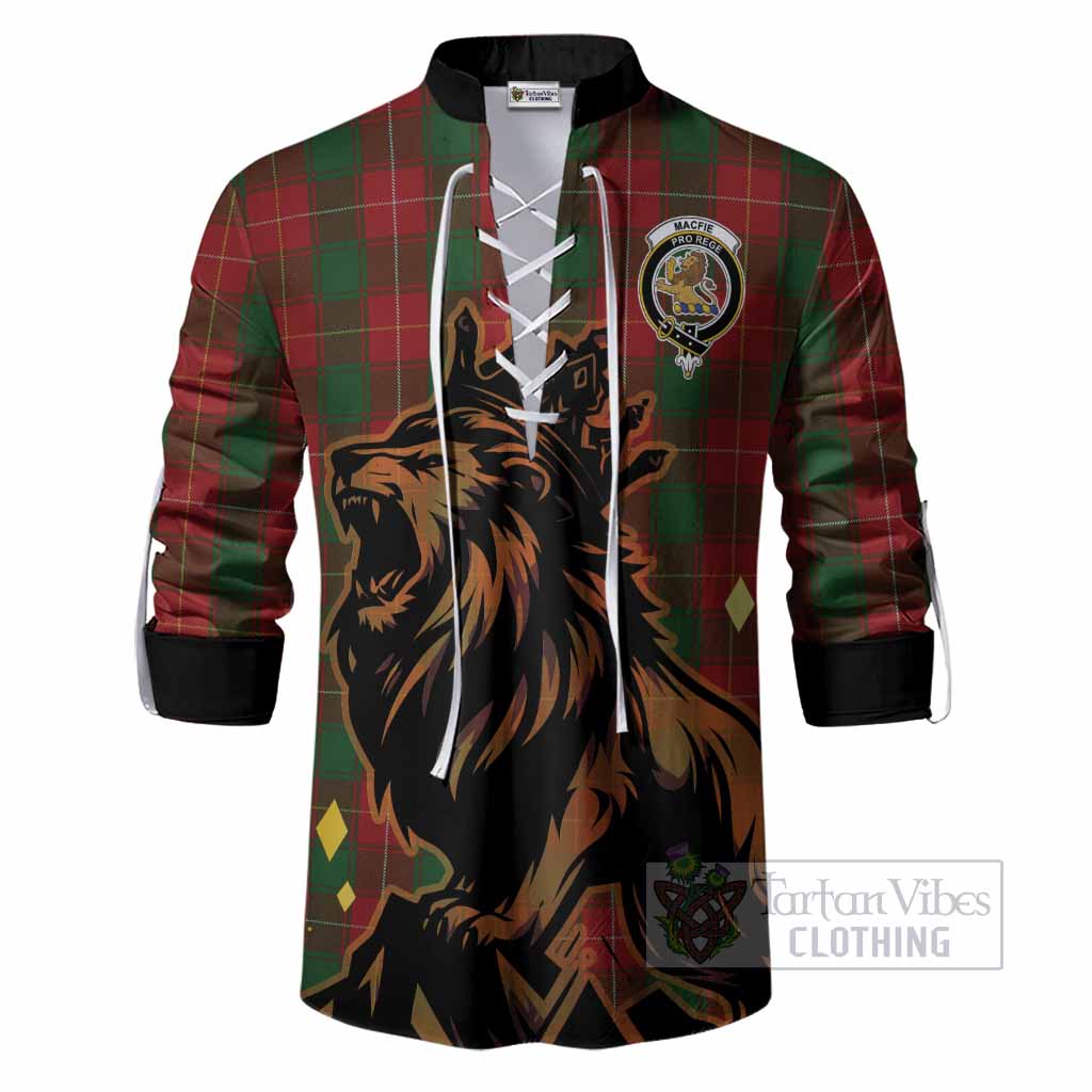 MacFie (McFie) Tartan Family Crest Ghillie Shirt Crowned Lion Roaring