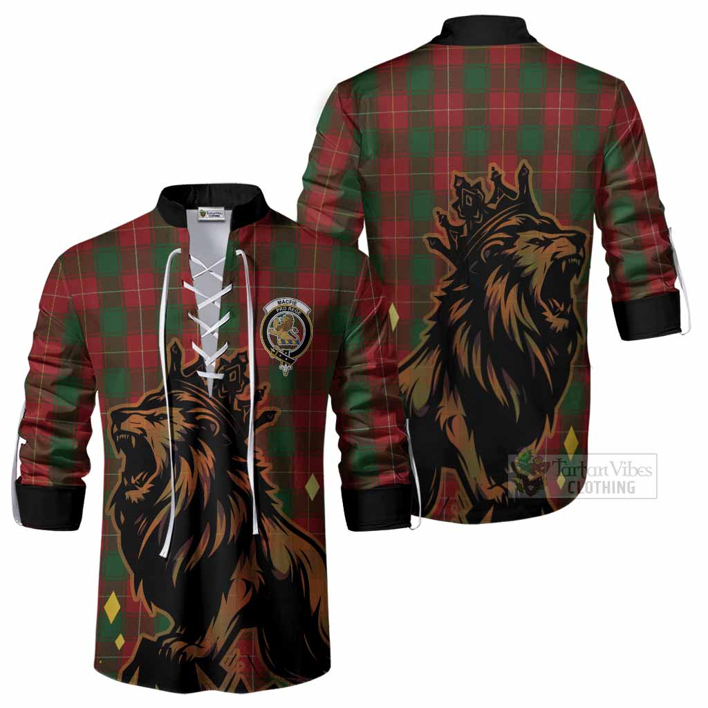 MacFie (McFie) Tartan Family Crest Ghillie Shirt Crowned Lion Roaring