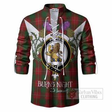 MacFie (McFie) Tartan Family Crest Ghillie Shirt Scottish Burns Night Thistle Floral