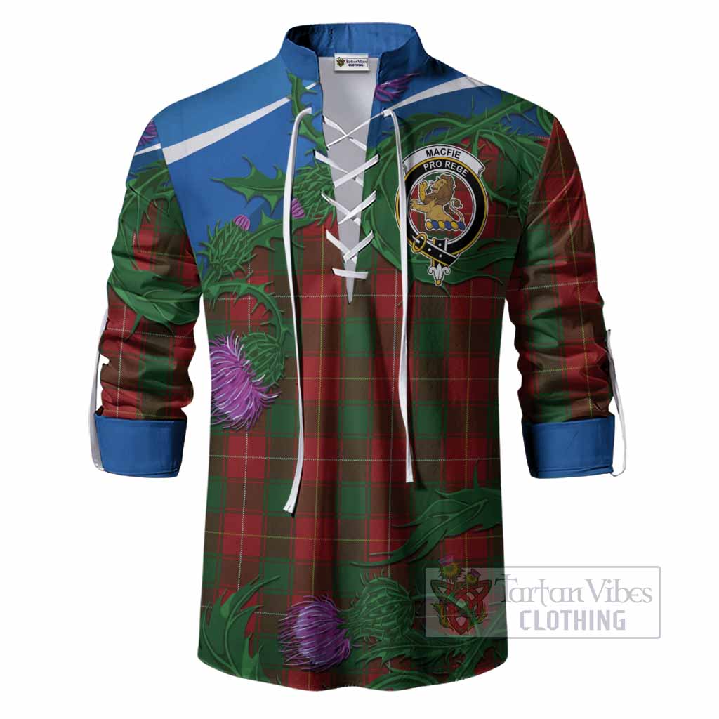 MacFie (McFie) Tartan Family Crest Ghillie Shirt Thistle in Minimalism