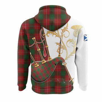 MacFie (McFie) Tartan Family Crest Hoodie Bagpipes with Scottish Thistle