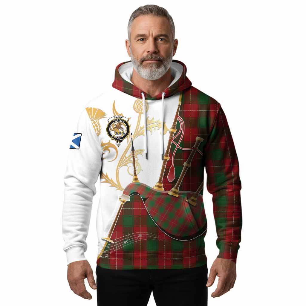 MacFie (McFie) Tartan Family Crest Hoodie Bagpipes with Scottish Thistle