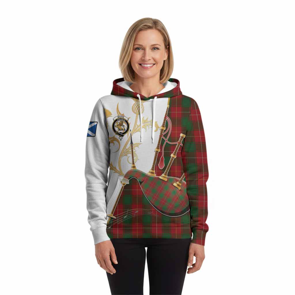 MacFie (McFie) Tartan Family Crest Hoodie Bagpipes with Scottish Thistle