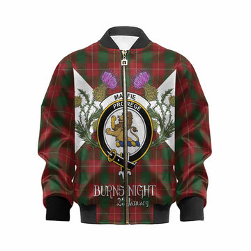 MacFie (McFie) Tartan Family Crest Kid Bomber Jacket Scottish Burns Night Thistle Floral