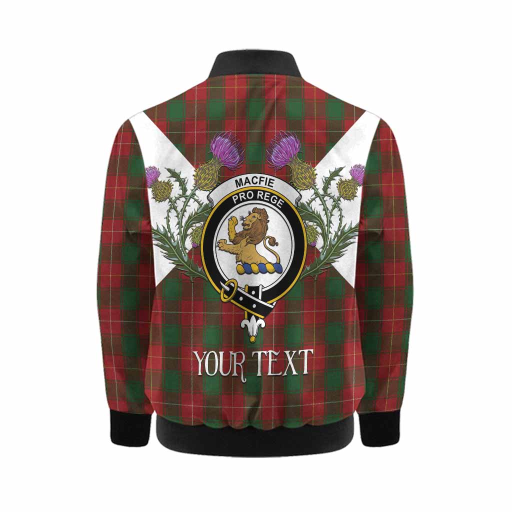 MacFie (McFie) Tartan Family Crest Kid Bomber Jacket Scottish Burns Night Thistle Floral