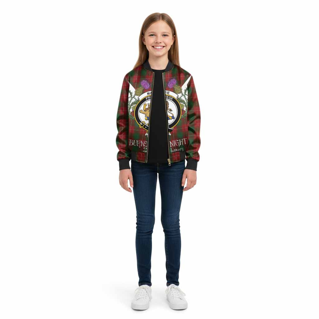 MacFie (McFie) Tartan Family Crest Kid Bomber Jacket Scottish Burns Night Thistle Floral
