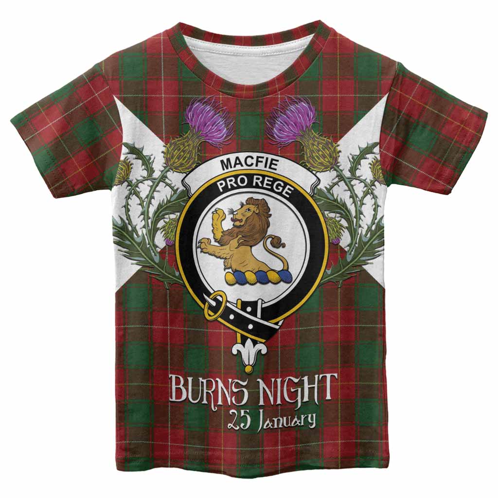 MacFie (McFie) Tartan Family Crest Kid T-shirt Scottish Burns Night Thistle Floral