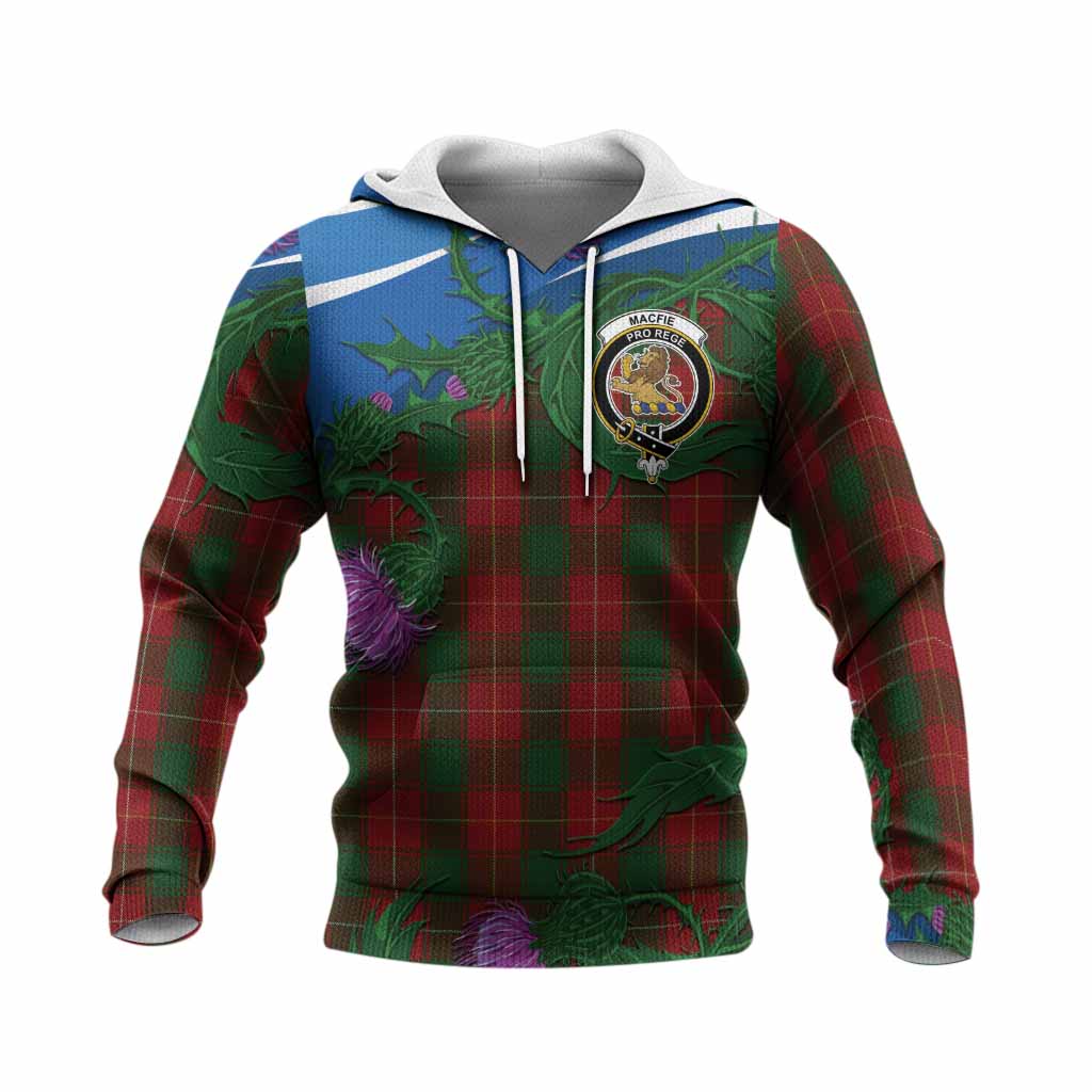 MacFie (McFie) Tartan Family Crest Knitted Hoodie Thistle in Minimalism