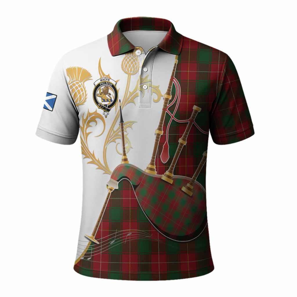 MacFie (McFie) Tartan Family Crest Polo Shirt Bagpipes with Scottish Thistle