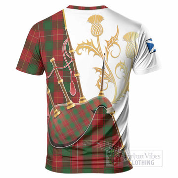 MacFie (McFie) Tartan Family Crest T-Shirt Bagpipes with Scottish Thistle