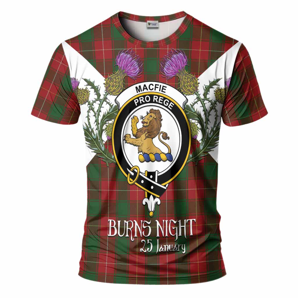 MacFie (McFie) Tartan Family Crest T-Shirt Scottish Burns Night Thistle Floral