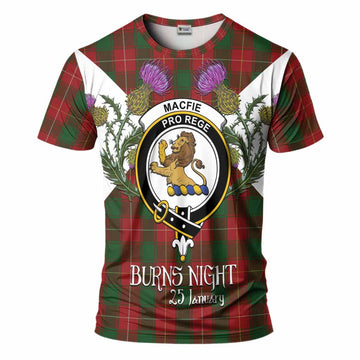 MacFie (McFie) Tartan Family Crest T-Shirt Scottish Burns Night Thistle Floral
