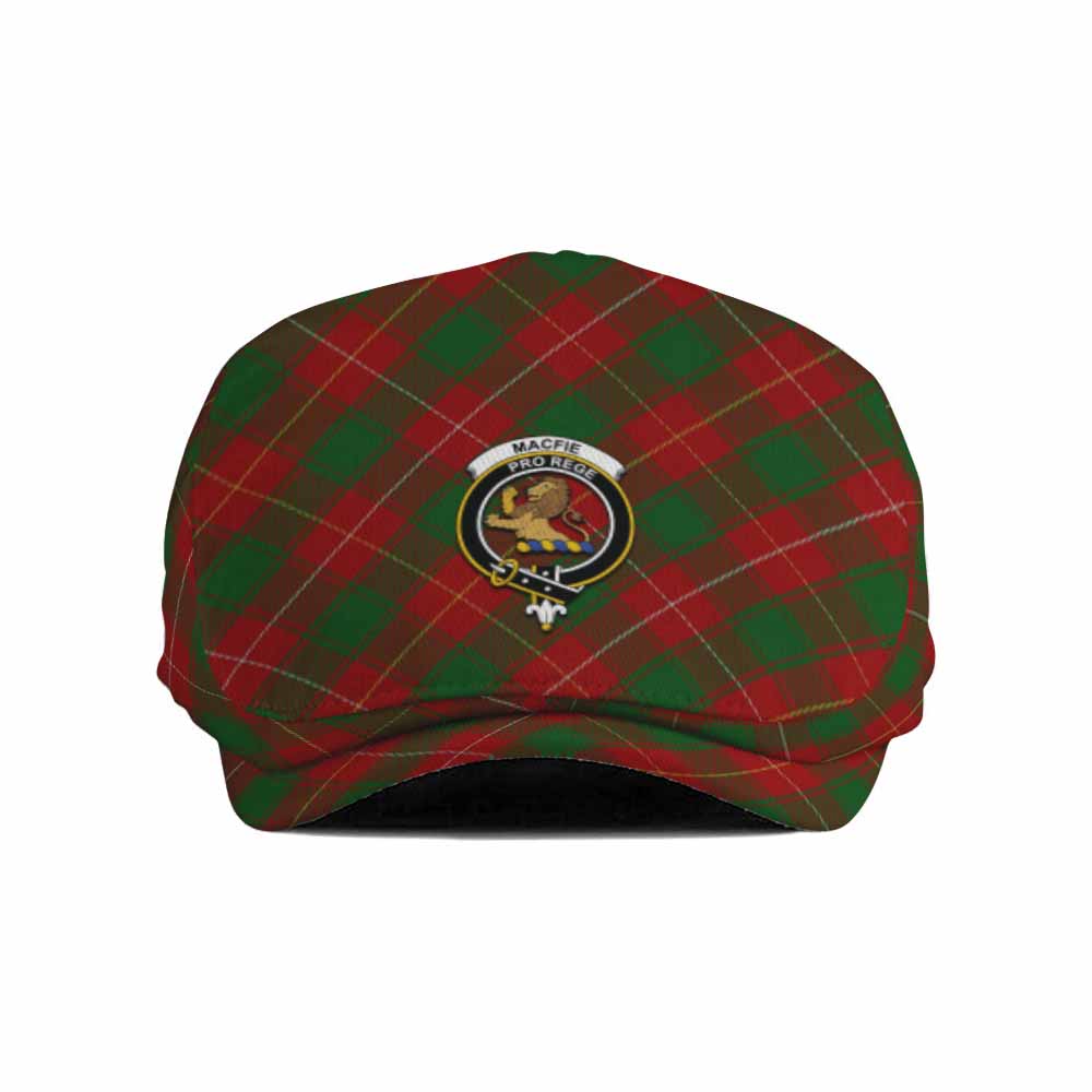 MacFie (McFie) Tartan Flat Cap, Jeff Cap Cross Style with Family Crest - Tartan Vibes Clothing