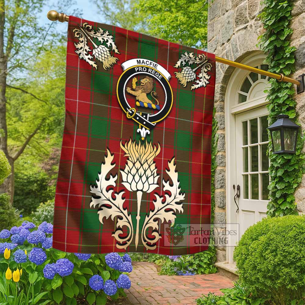 MacFie (McFie) Tartan Garden Flag with Golden Regal Scottish Thistle Emblem - Tartan Vibes Clothing