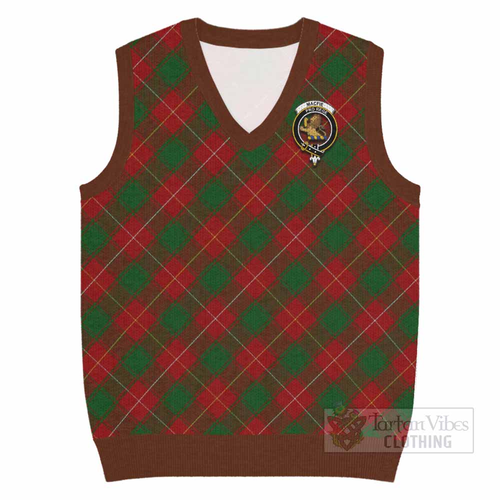 MacFie (McFie) Tartan Knitted V-Neck Vest with Family Crest Cross Style